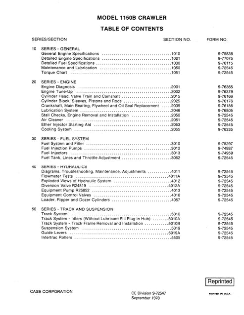 Case 1150B Crawler Dozer Pdf Repair and Service Manual