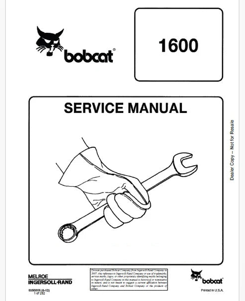 Bobcat 1600 Articulated Loader Pdf Repair and Service Manual