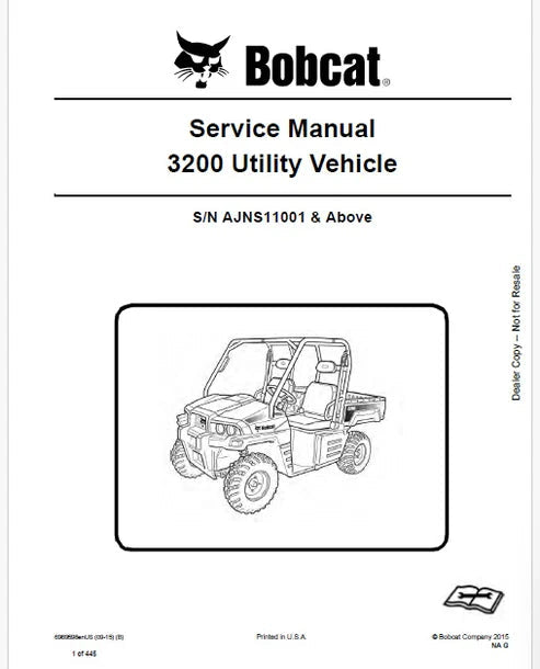 Bobcat 3200 Utility Vehicle Pdf Repair and Service Manual (Pb no. 6989598enUS)