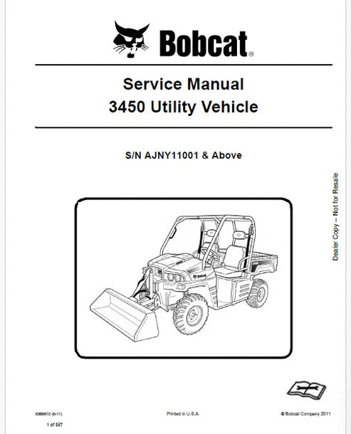 Bobcat 3450 Utility Vehicle Pdf Repair and Service Manual (Pb no. 6989610)