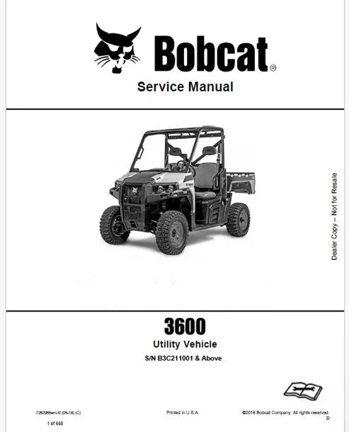 Bobcat 3600 Utility Vehicle Pdf Repair and Service Manual (Pb no. 7252955enUS)