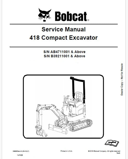 Bobcat 418 Compact Excavator Pdf Repair and Service Manual
