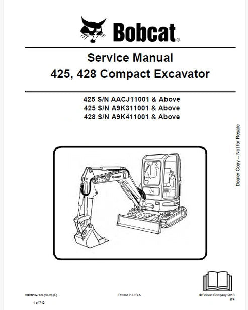 Bobcat 428 Compact Excavator Pdf Repair and Service Manual
