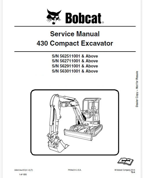 Bobcat 430 Compact Excavator Pdf Repair and Service Manual