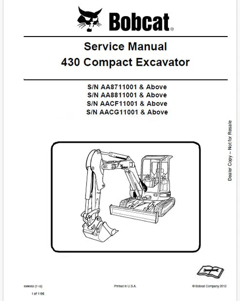 Bobcat 430 Compact Excavator Pdf Repair and Service Manual