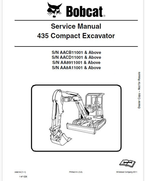 Bobcat 435 Compact Excavator Pdf Repair and Service Manual Download