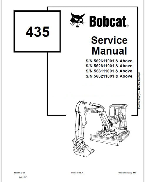 Bobcat 435 Compact Excavator Pdf Repair and Service Manual