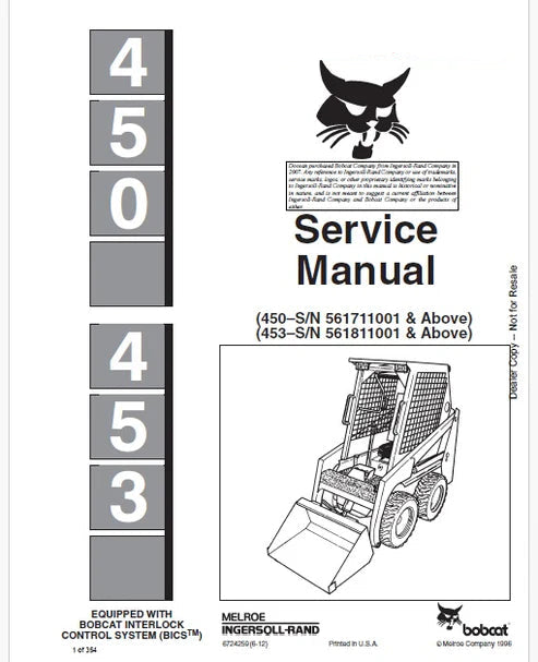 Bobcat 450 Skid Steer Loader Pdf Repair and Service Manual
