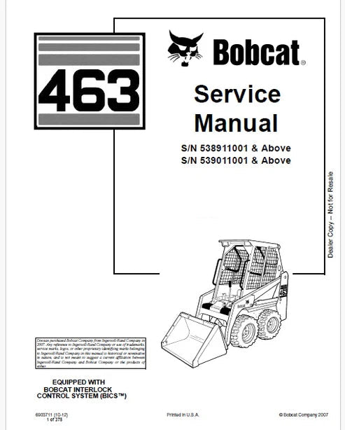 Bobcat 463 Skid Steer Loader Pdf Repair and Service Manual Download