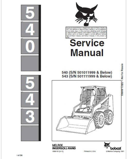 Bobcat 540, 543 Skid Steer Loader Pdf Repair and Service Manual
