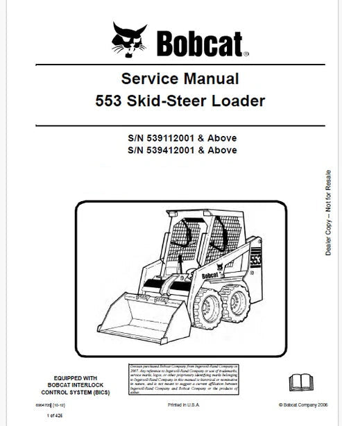 Bobcat 553 Skid Steer Loader Pdf Repair and Service Manual (Pb no. 6904705)