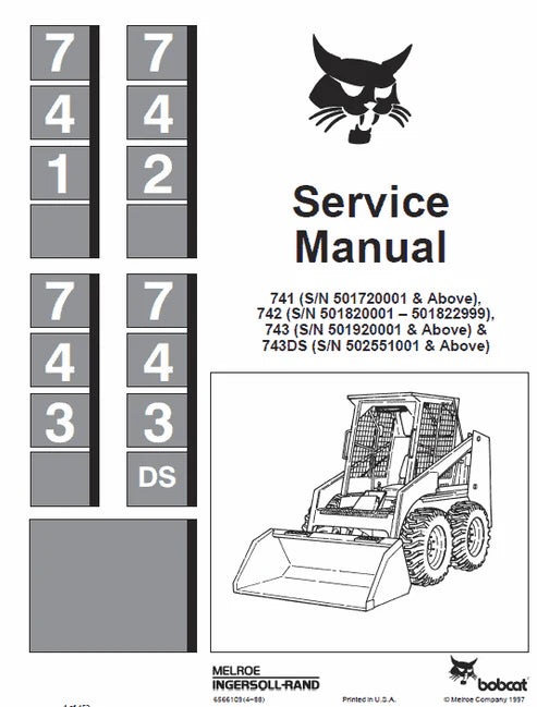 Bobcat 741, 742, 743, 743DS Skid Steer Loader Pdf Repair and Service Manual