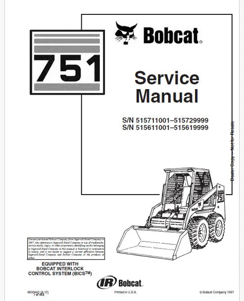 Bobcat 751 Skid Steer Loader Pdf Repair and Service Manual (Pb no. 6900443)