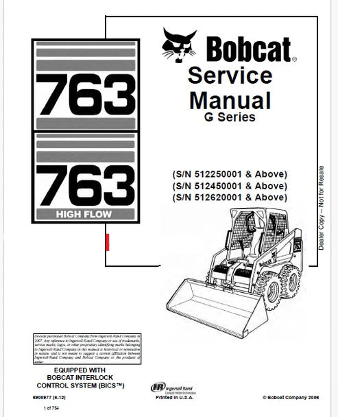 Bobcat 763, 763 High Flow Skid Steer Loader Pdf Repair and Service Manual (G Series)