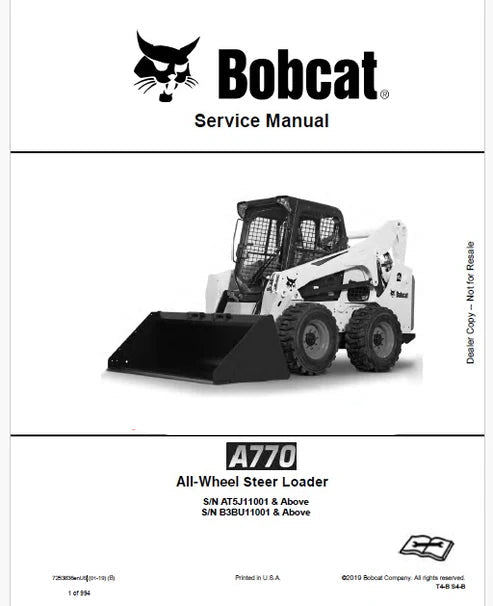 Bobcat A770 Skid Steer Loader/All Wheel Steer Loader Pdf Repair and Service Manual (Pb no. 7253836enUS)