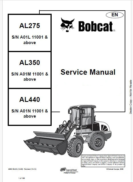Bobcat AL275, AL350, AL440 Articulated Loader Pdf Repair and Service Manual