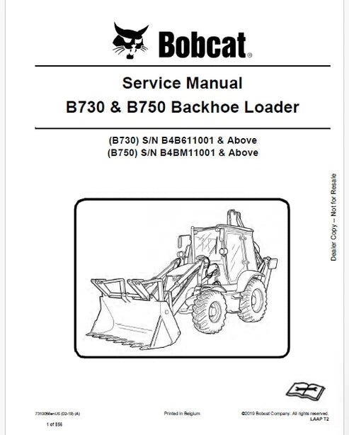 Bobcat B730, B750 Backhoe Loader Pdf Repair and Service Manual (Pb no. 7310058enUS)