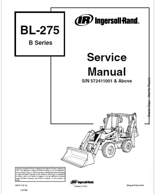 Bobcat BL275 Backhoe Loader B Series Pdf Repair and Service Manual