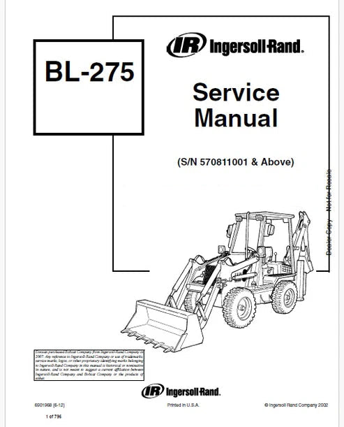 Bobcat BL275 Backhoe Loader Pdf Repair and Service Manual (Pb no. 6901968)
