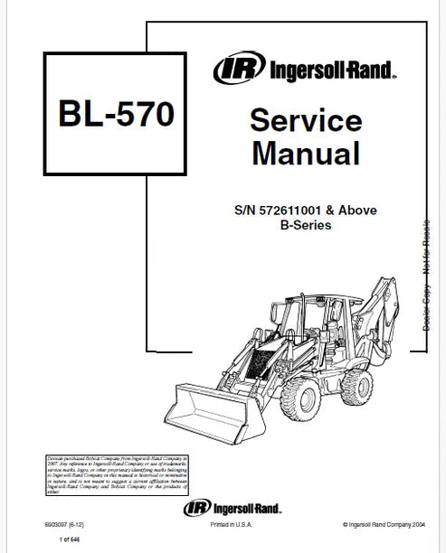 Bobcat BL570 Backhoe Loader B-Series Pdf Repair and Service Manual (Pb no. 6903097)