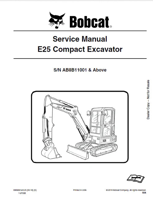 Bobcat E25 Compact Excavator Pdf Repair and Service Manual
