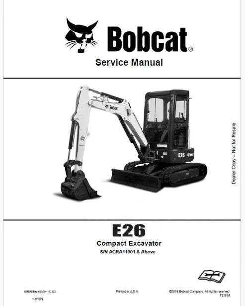 Bobcat E26 Compact Excavator Pdf Repair and Service Manual