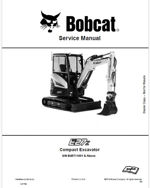 Bobcat E27Z Compact Excavator Pdf Repair and Service Manual