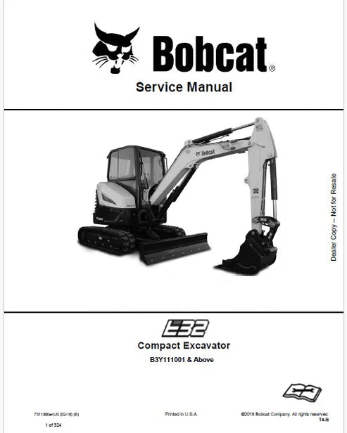 Bobcat E32 Compact Excavator Pdf Repair and Service Manual