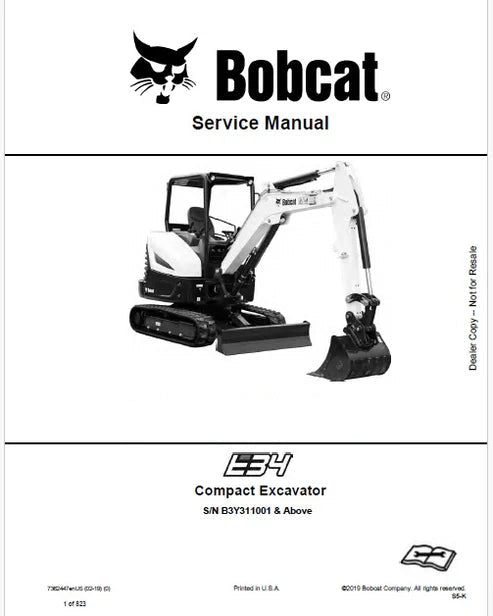 Bobcat E34 Compact Excavator Pdf Repair and Service Manual