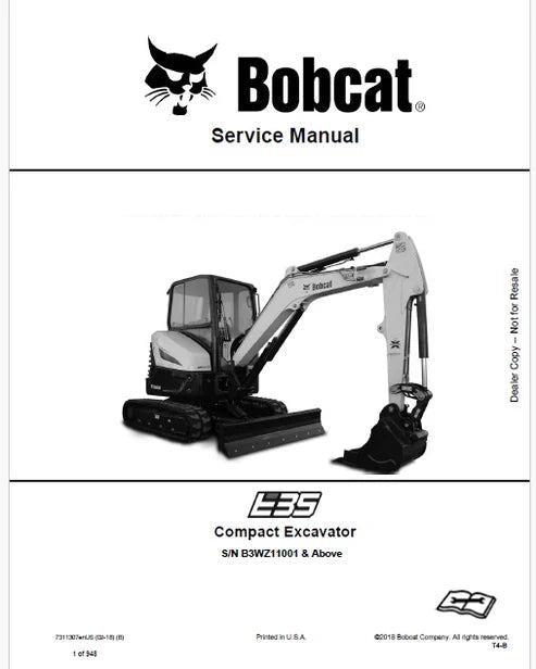 Bobcat E35 Compact Excavator Pdf Repair and Service Manual