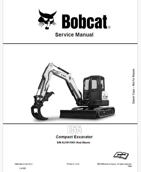 Bobcat E55 Compact Excavator Pdf Repair and Service Manual