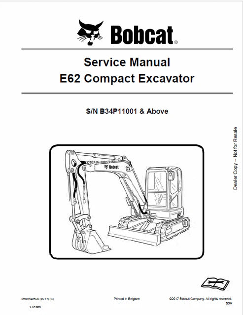 Bobcat E62 Compact Excavator Pdf Repair and Service Manual