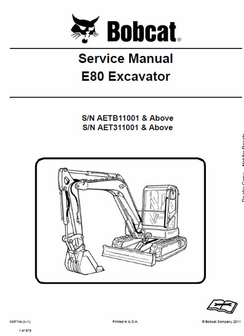 Bobcat E80 Excavator Pdf Repair and Service Manual