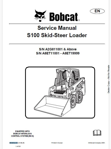 Bobcat S100 Skid Steer Loader Pdf Repair and Service Manual (Pb no. 6904926enGB)