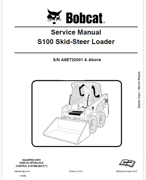 Bobcat S100 Skid Steer Loader Pdf Repair and Service Manual (Pb no. 6987403-EN)