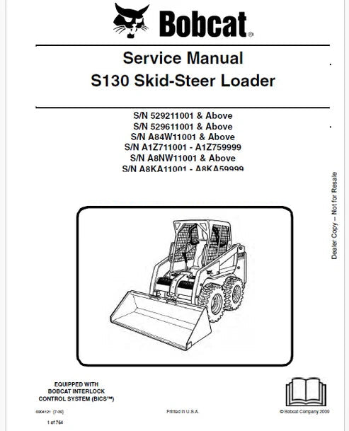 Bobcat S130 Skid Steer Loader Pdf Repair and Service Manual (Pb no. 6904121)