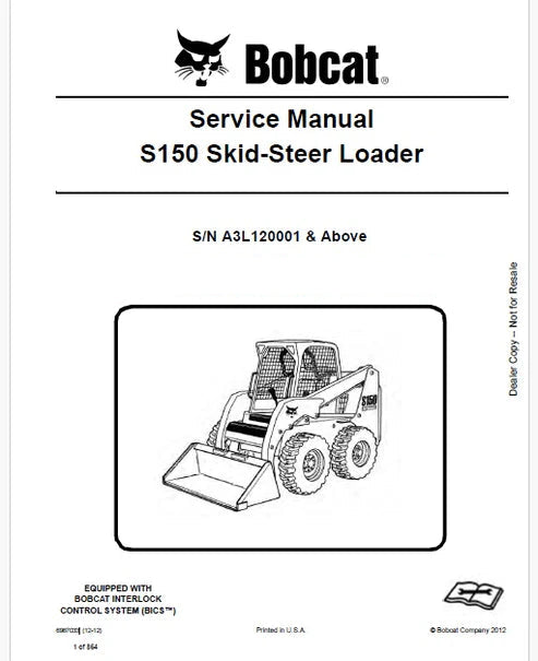 Bobcat S150 Skid Steer Loader Pdf Repair and Service Manual (Pb no. 6987033)