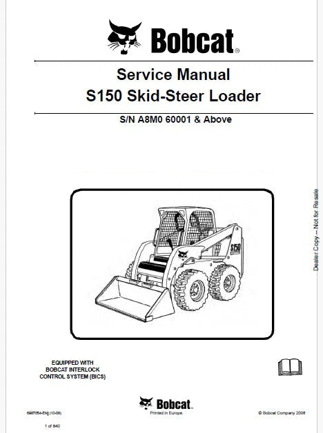 Bobcat S150 Skid Steer Loader Pdf Repair and Service Manual (Pb no. 6987054-EN)