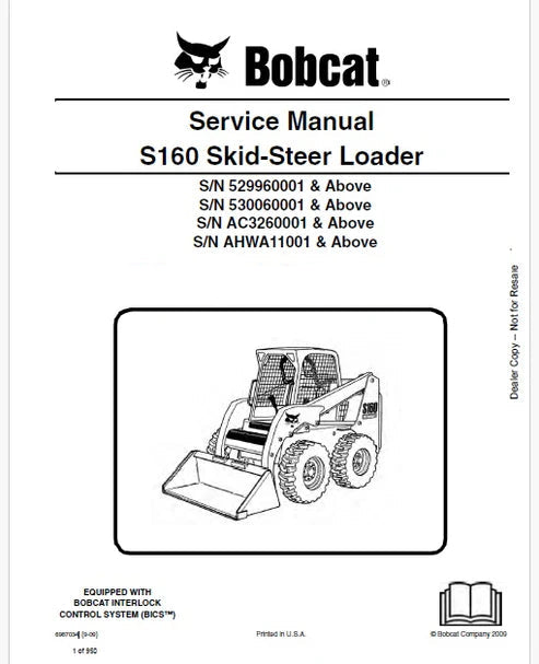 Bobcat S160 Skid Steer Loader Pdf Repair and Service Manual (Pb no. 6987034)