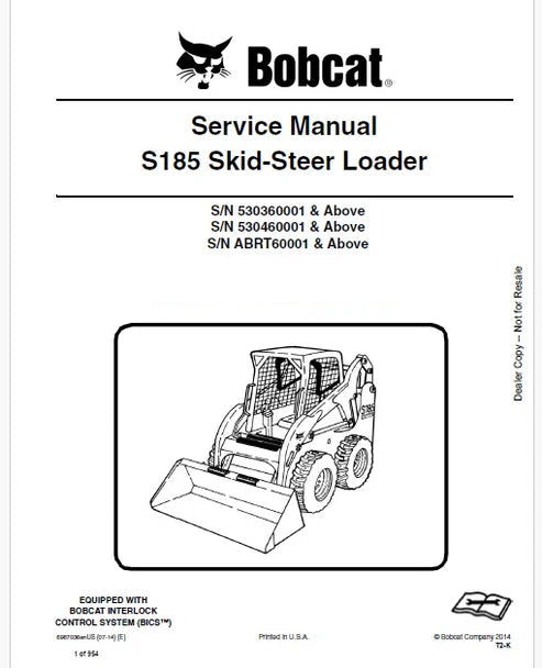 Bobcat S185 Skid Steer Loader Pdf Repair and Service Manual (Pb no. 6987036 en)