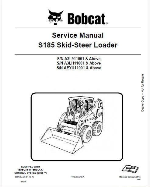 Bobcat S185 Skid Steer Loader Pdf Repair and Service Manual (Pb no. 6987049 en)