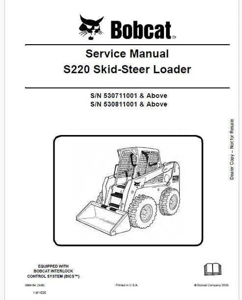 Bobcat S220 Skid Steer Loader Pdf Repair and Service Manual (Pb no. 6904154 en)