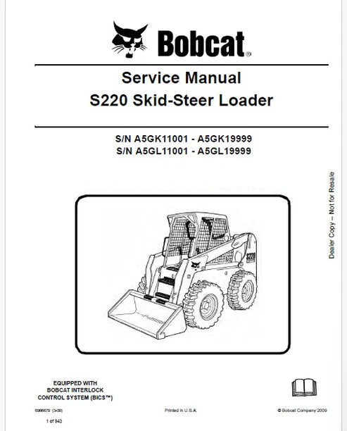 Bobcat S220 Skid Steer Loader Pdf Repair and Service Manual (Pb no. 6986679 en)