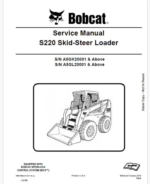 Bobcat S220 Skid Steer Loader Pdf Repair and Service Manual (Pb no. 6987038 en)