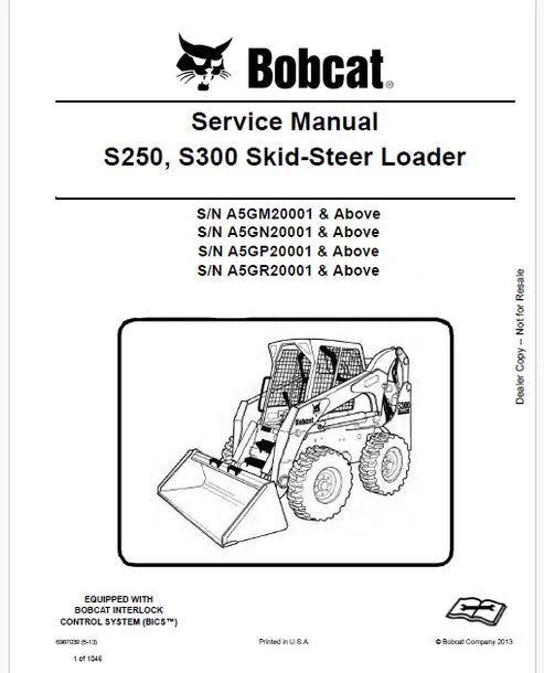 Bobcat S250, S300 Skid Steer Loader Pdf Repair and Service Manual (Pb no. 6987039 en)