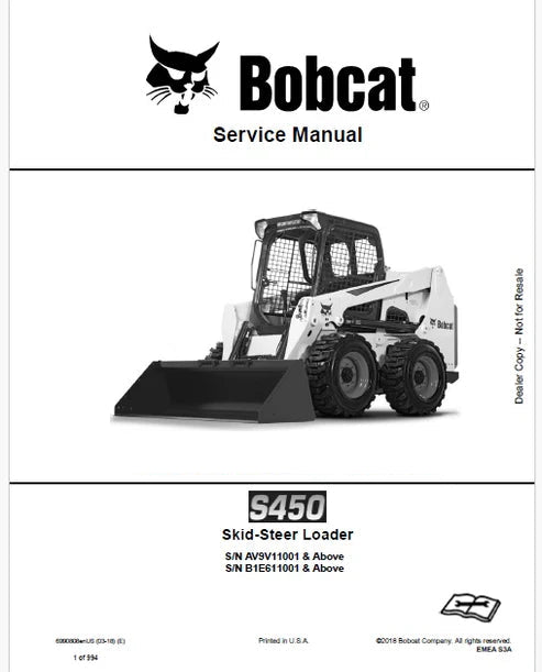 Bobcat S450 Skid Steer Loader Pdf Repair and Service Manual (Pb no. 6990808 en)