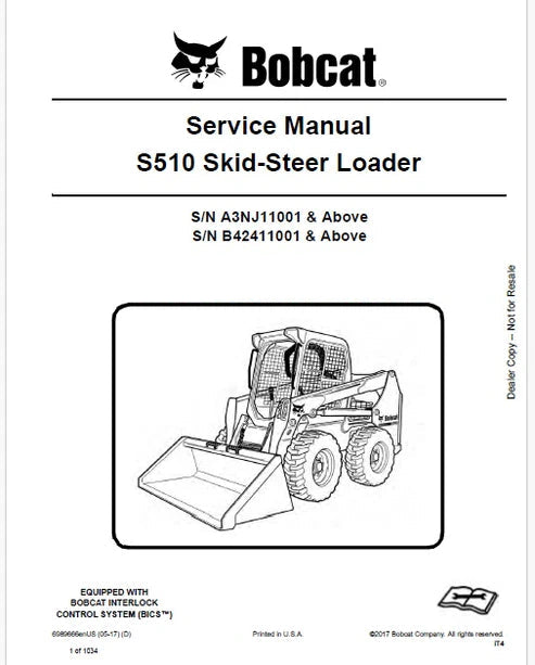 Bobcat S510 Skid Steer Loader Pdf Repair and Service Manual (Pb no. 6989666 en)