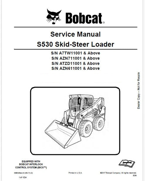 Bobcat S530 Skid Steer Loader Pdf Repair and Service Manual (Pb no. 6990328enUS)
