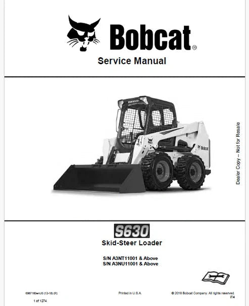 Bobcat S630 Skid Steer Loader Pdf Repair and Service Manual (Pb no. 6987160enUS)
