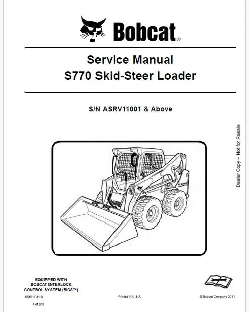 Bobcat S770 Skid Steer Loader Pdf Repair and Service Manual (Pb no. 6990111)